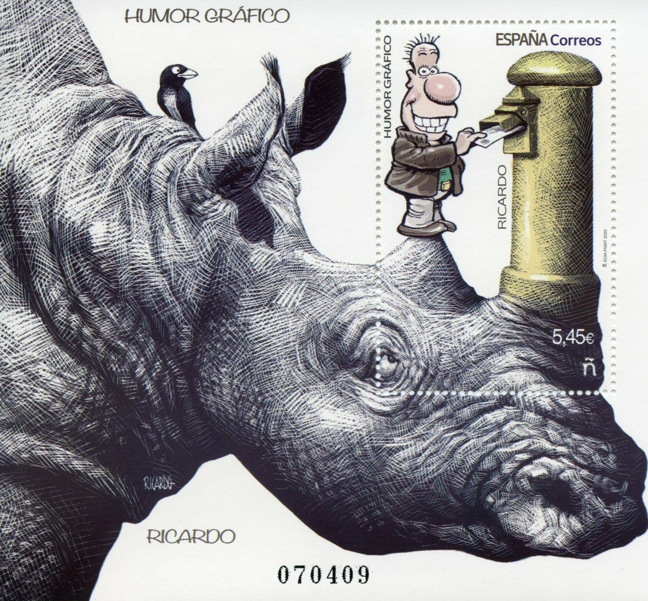 Spain Cartoons Stamps 2020 MNH Graphic Humour Ricardo Rhinos Wild Animals 1v M/S