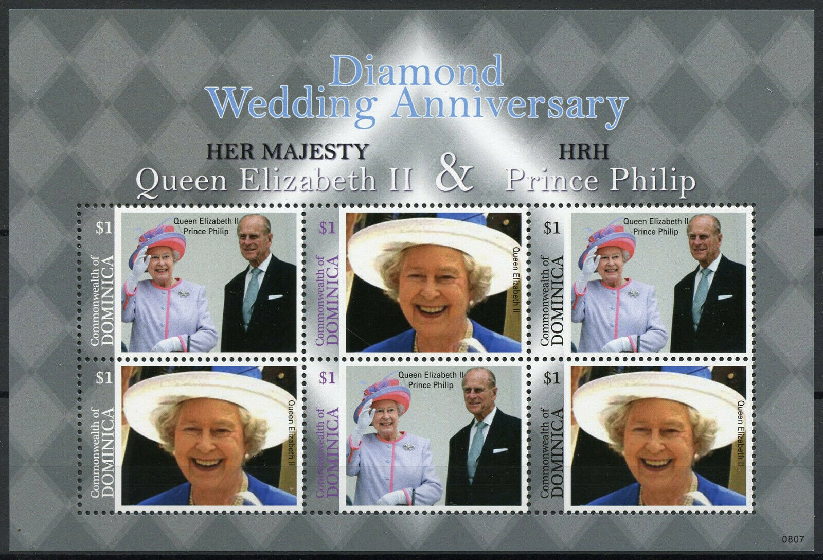 Dominica Royalty Stamps 2008 MNH Queen Elizabeth II Diamond Wedding 6v M/S