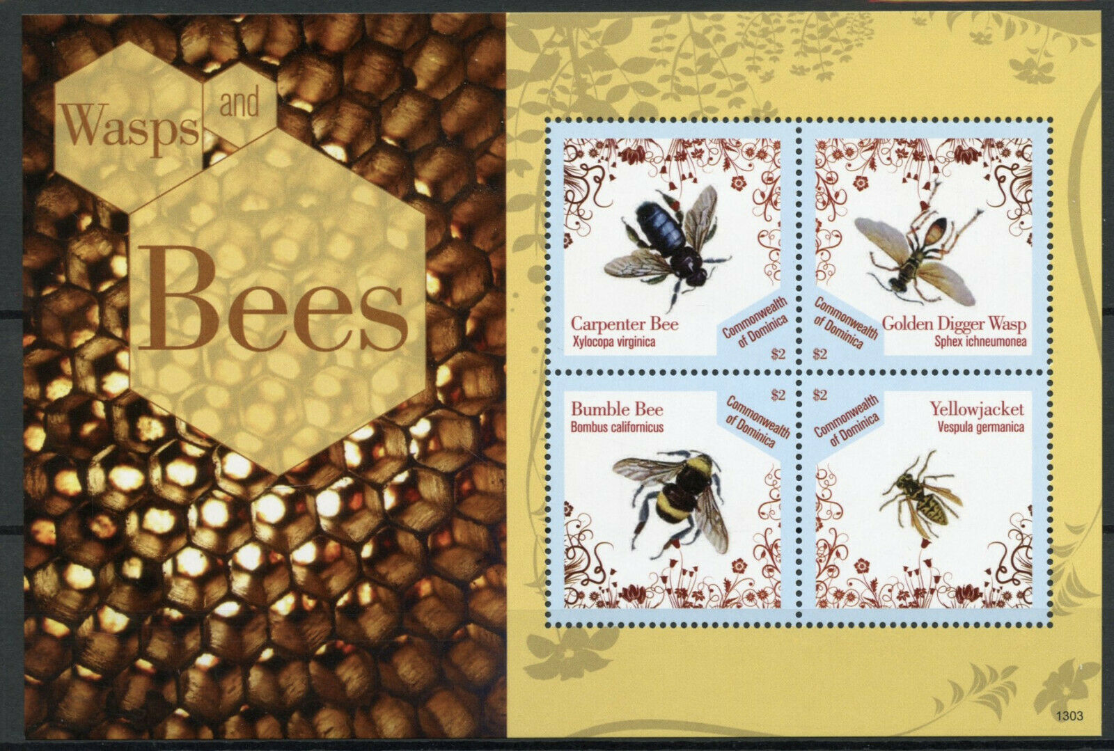 Dominica Stamps 2013 MNH Wasps & Bees Yellowjacket Carpenter Bumble Bee 4v M/S