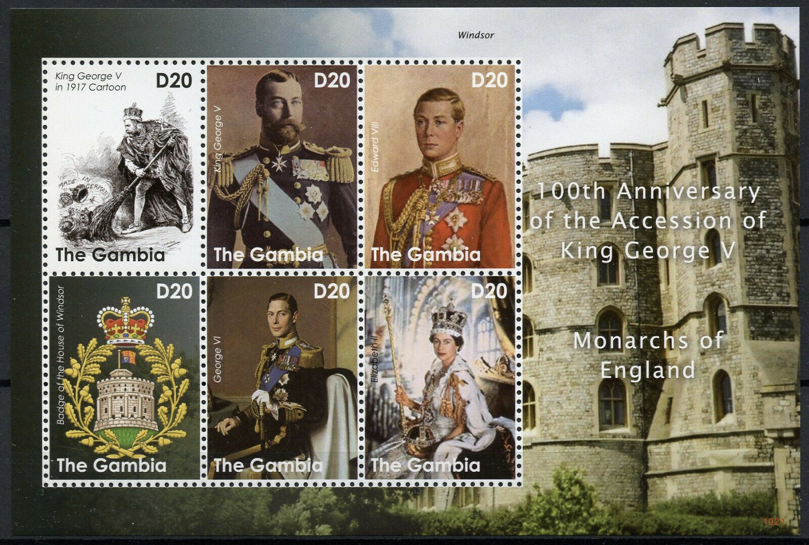 Gambia Royalty Stamps 2010 MNH King George V Accession 100th Monarchs 6v M/S