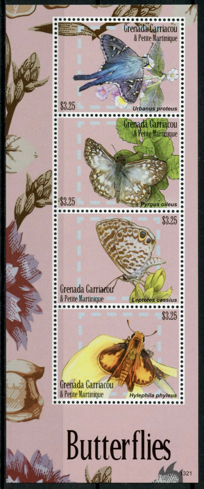 Grenada Grenadines Butterflies Stamps 2013 MNH Skipper Butterfly 4v M/S II