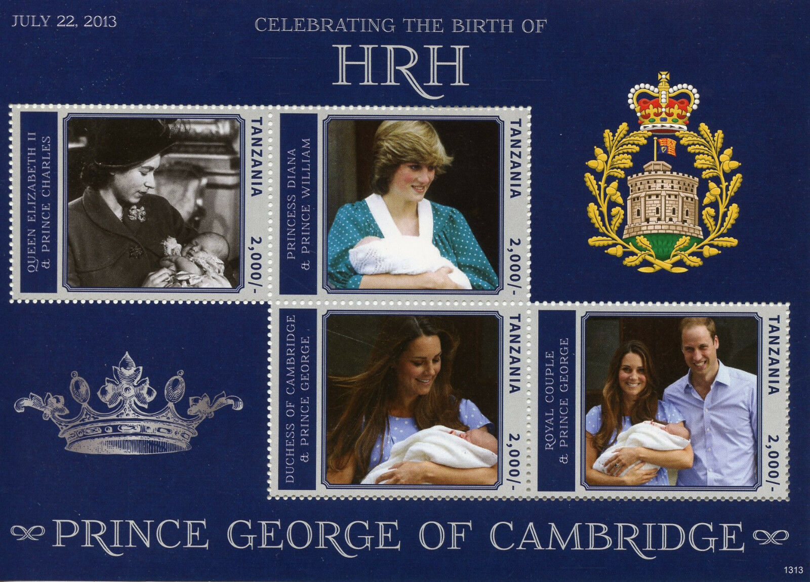 Tanzania Royalty Stamps 2013 MNH Prince George Royal Baby William & Kate 4v M/S