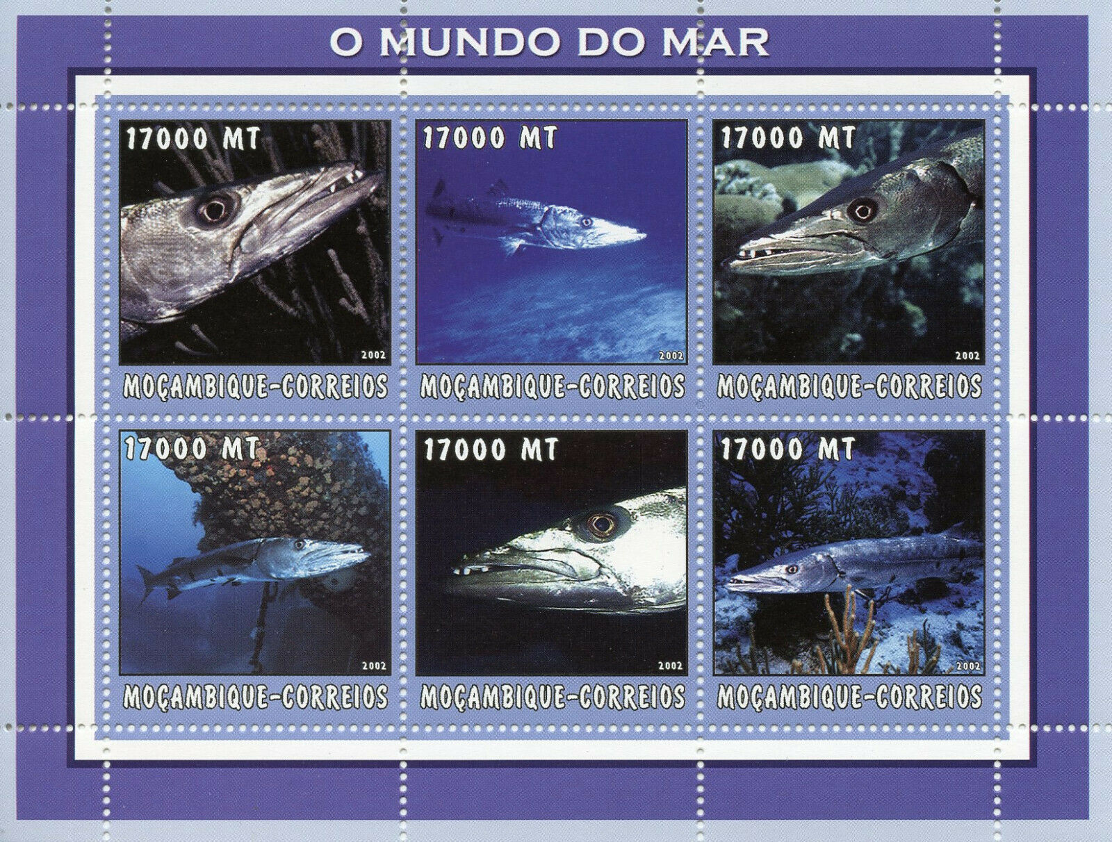 Mozambique 2002 MNH Fish 6v M/S Fishes Marine Stamps