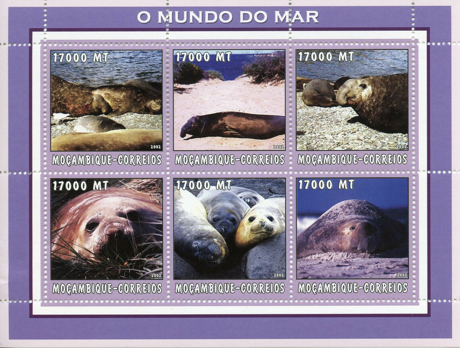 Mozambique 2002 MNH Seals Sea Lions 6v M/S Marine Mammals Wild Animals Stamps