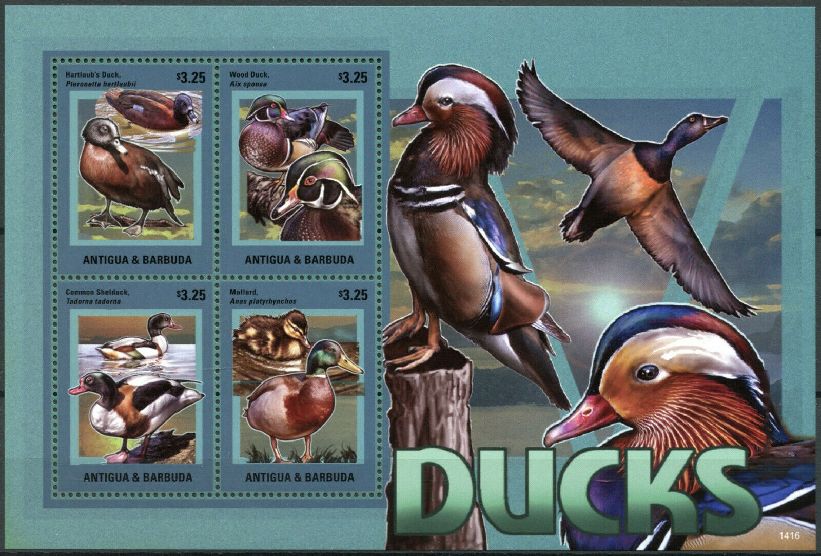 Antigua & Barbuda 2014 MNH Birds on Stamps Ducks Shelduck Mallard 4v M/S II