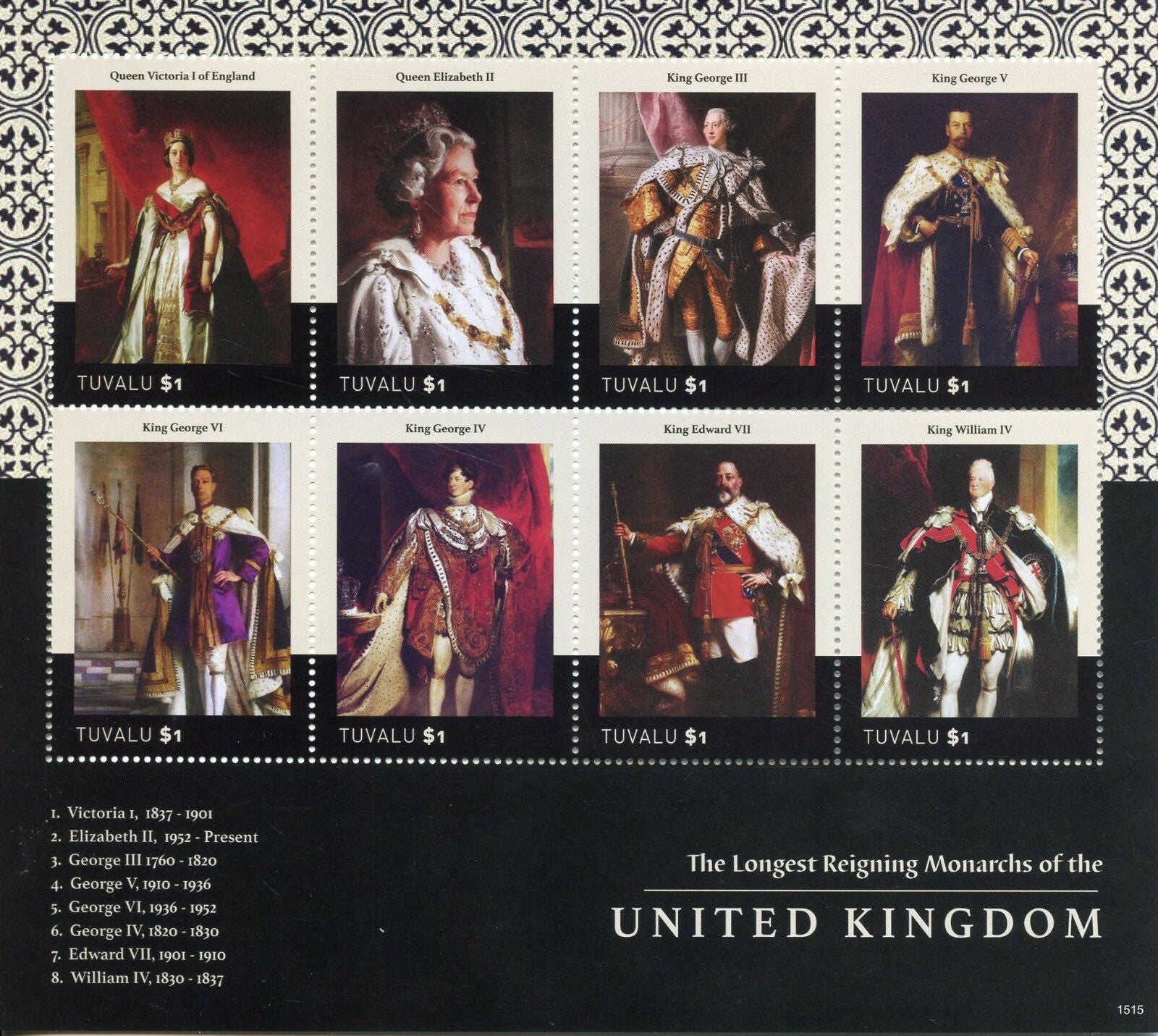 Tuvalu 2015 MNH Royalty Stamps Queen Elizabeth II Longest Reign Monarchs 8v M/S