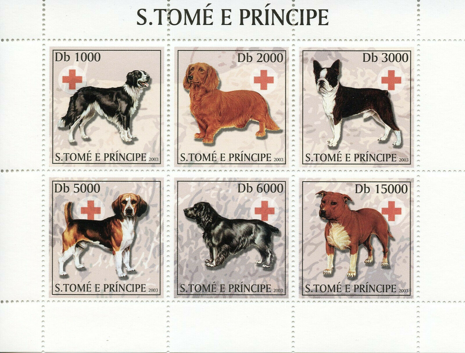 Sao Tome & Principe 2003 MNH Dogs Red Cross 6v M/S Pets Domestic Animals Stamps