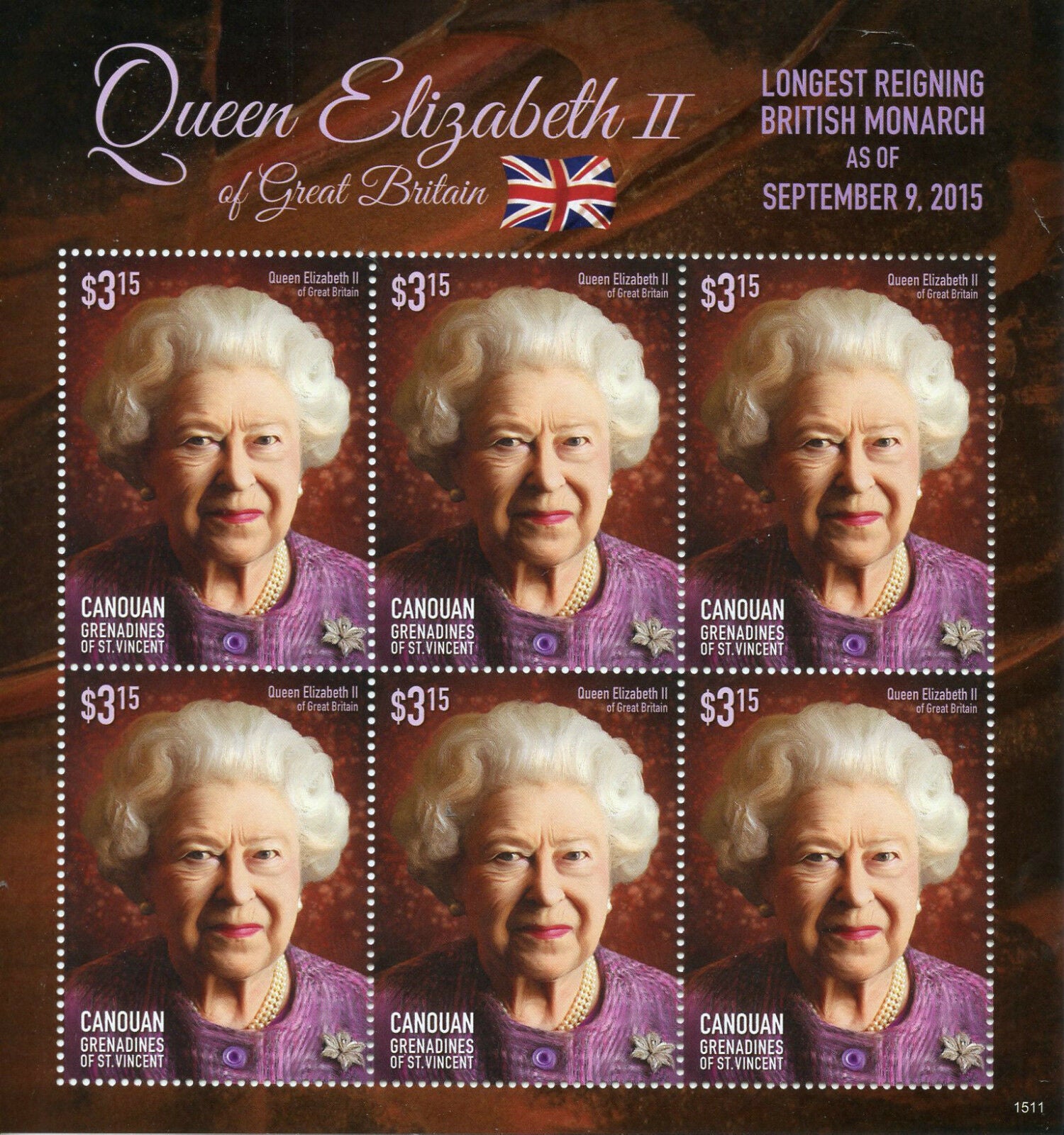 Canouan Gren St Vincent Stamps 2015 MNH Queen Elizabeth II Long Reign 6v MS II