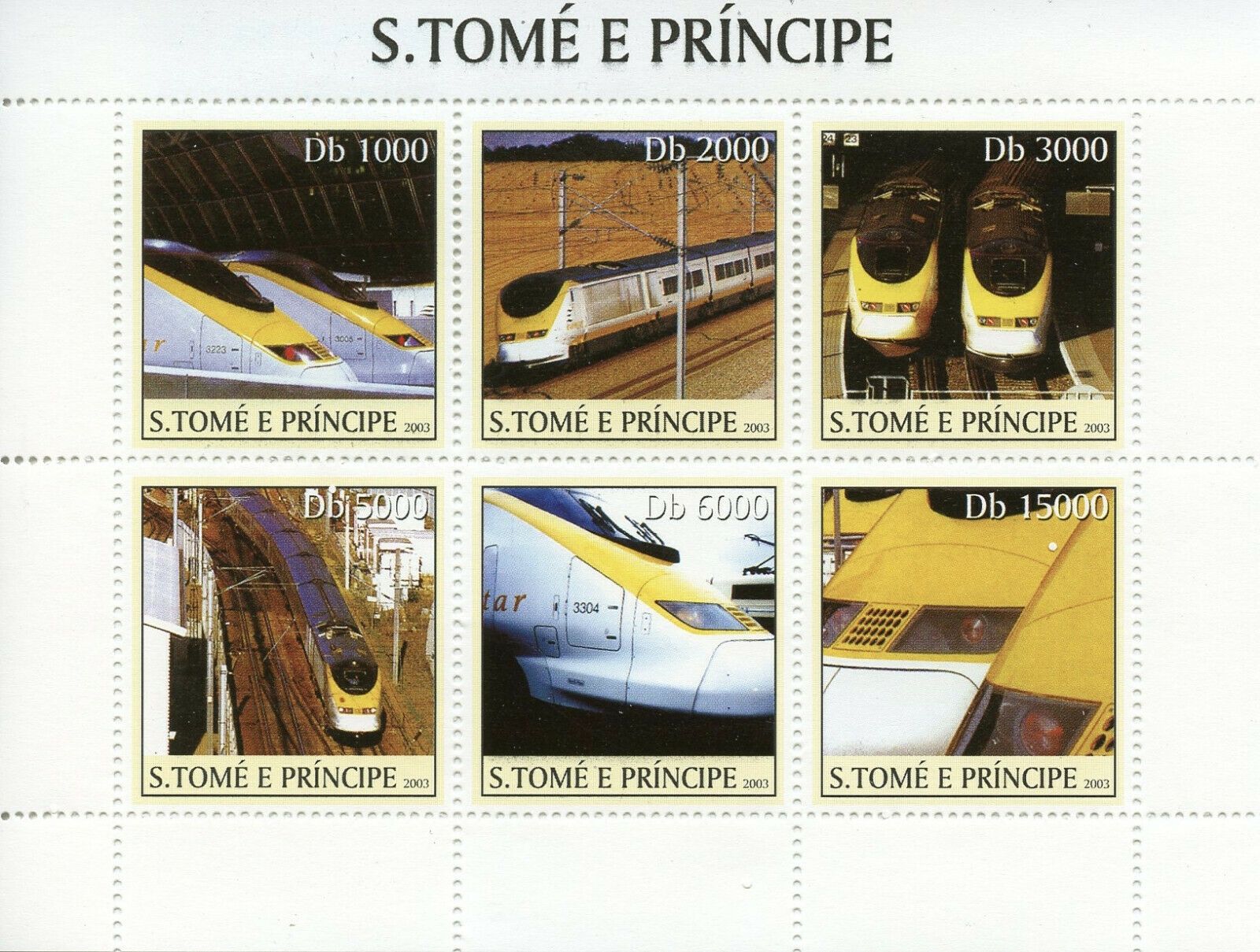 Sao Tome & Principe 2003 MNH Eurostar High-Speed Trains 6v M/S Railways Stamps
