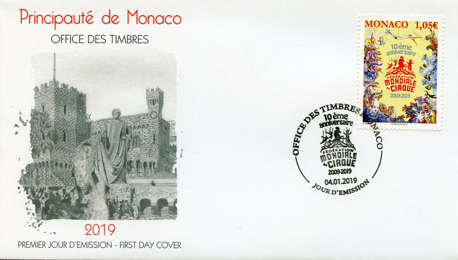 Monaco 2019 FDC 43rd Intl Circus Festival Monte Carlo 1v Set Cover Lions Stamps