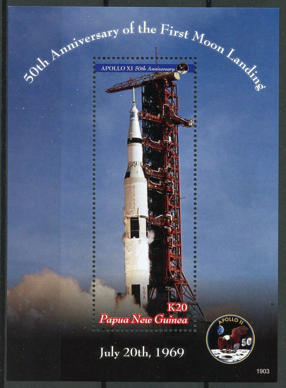 Papua New Guinea PNG Space Stamps 2019 MNH Apollo 11 Moon Landing 1v S/S
