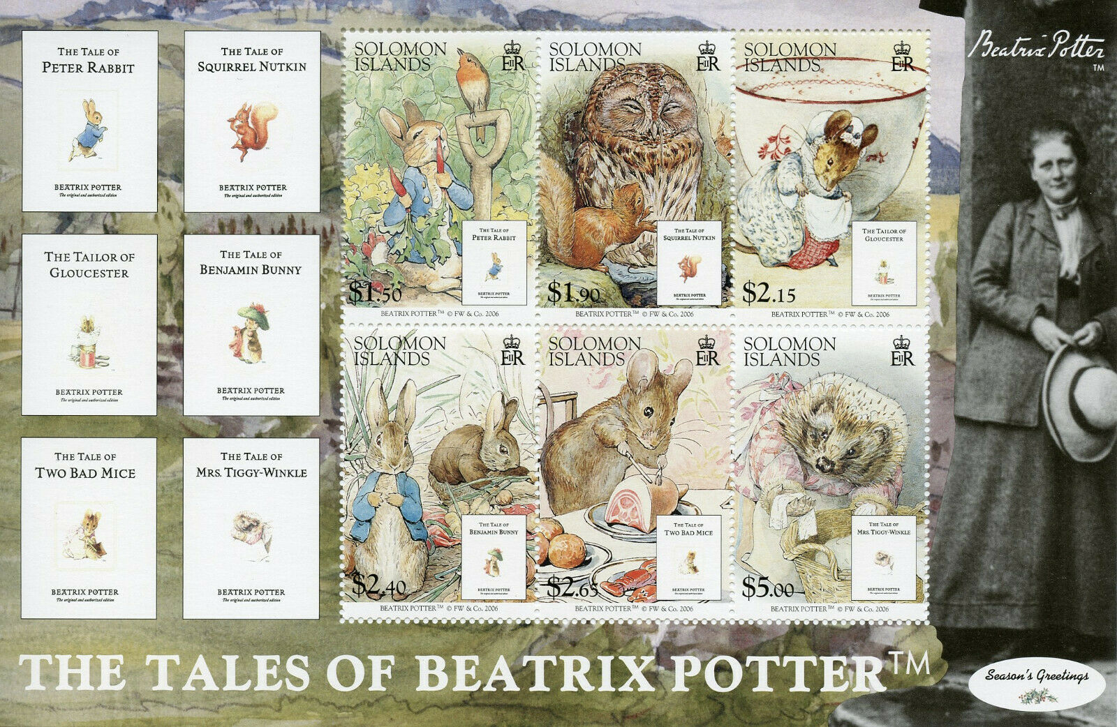 Solomon Isl Stamps 2006 MNH Beatrix Potter Peter Rabbit Owls Hedgehogs 6v M/S