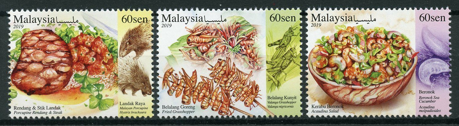 Malaysia 2019 MNH Exotic Foods Porcupine 3v Set Cultures Gastronomy Stamps