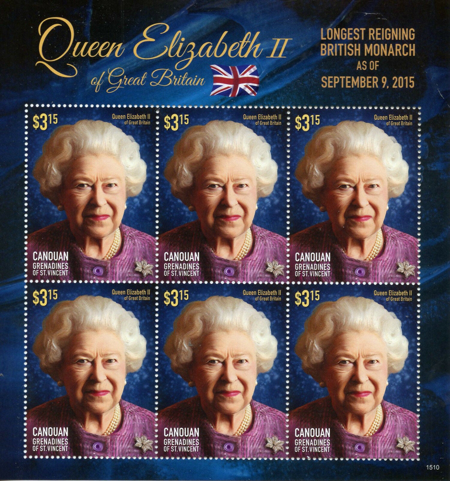 Canouan Gren St Vincent Stamps 2015 MNH Queen Elizabeth II Longest Reign 6v MS I