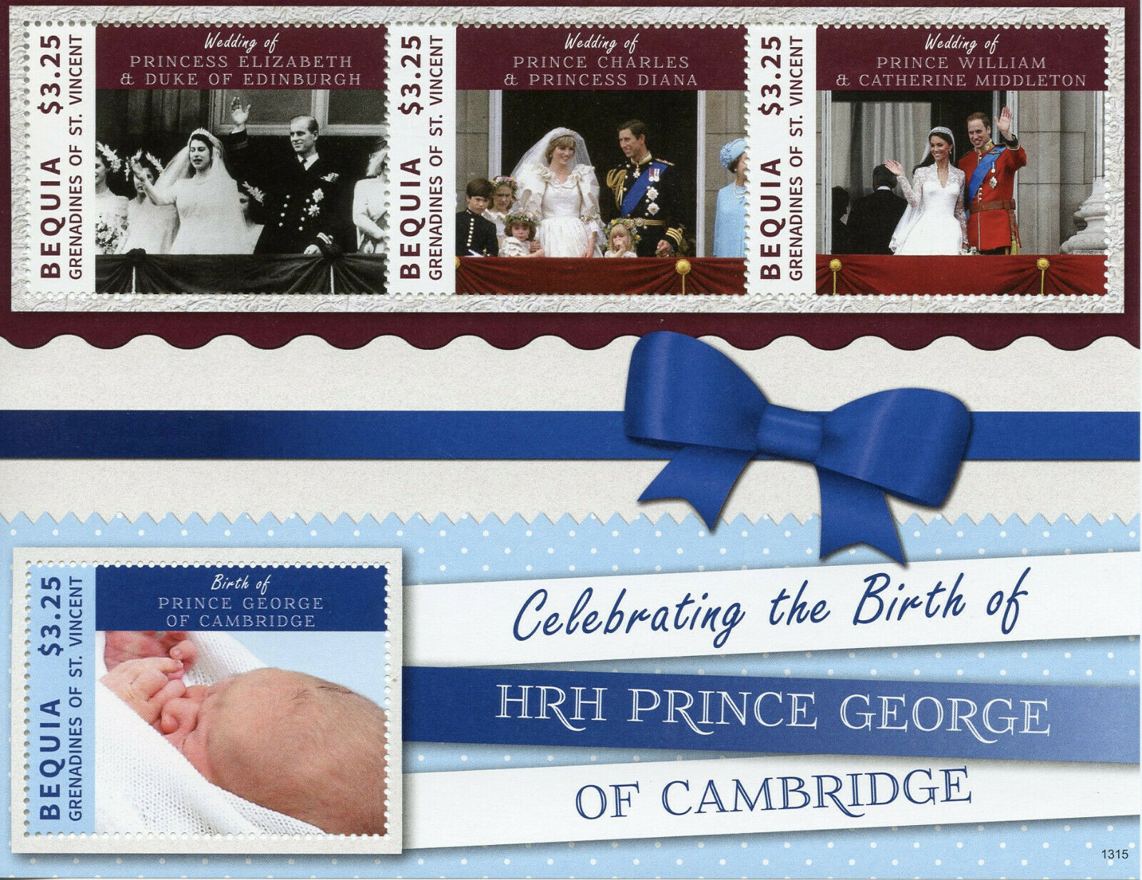 Bequia Grenadines St Vincent Stamps 2013 MNH Prince George Royal Baby 4v M/S