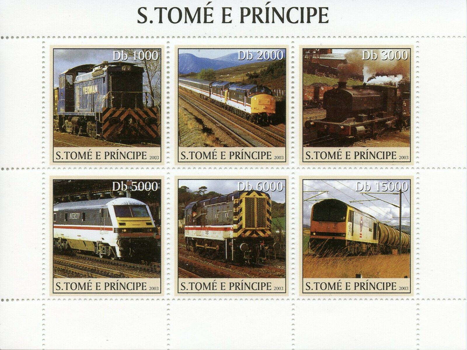 Sao Tome & Principe 2003 MNH Steam Engines Trains 6v M/S Railways Rail Stamps