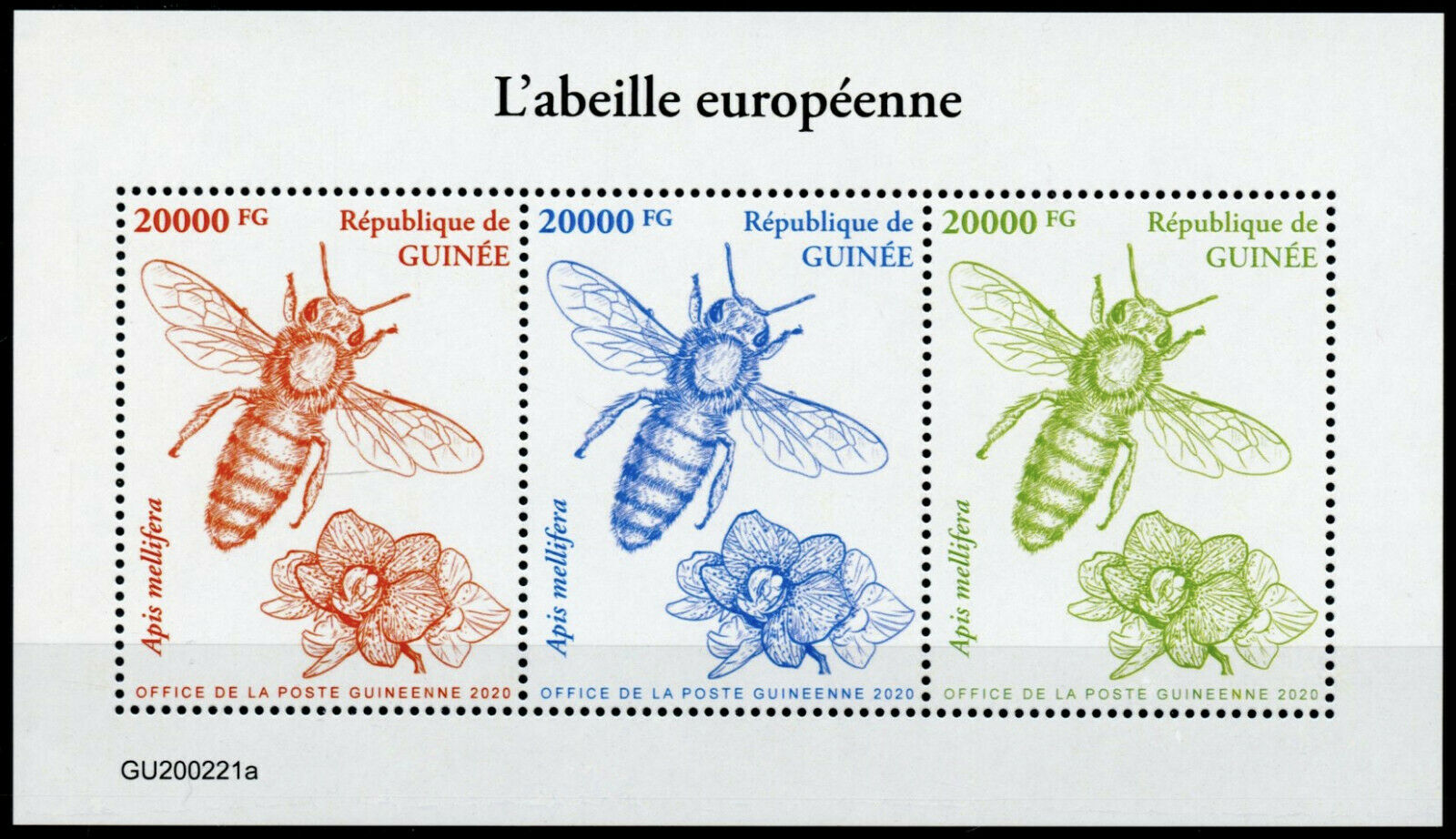 Guinea Bees Stamps 2020 MNH European Honey Bee Insects 3v M/S