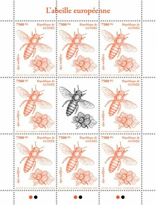 Guinea Bees Stamps 2020 MNH European Honey Bee Insects 8v M/S I