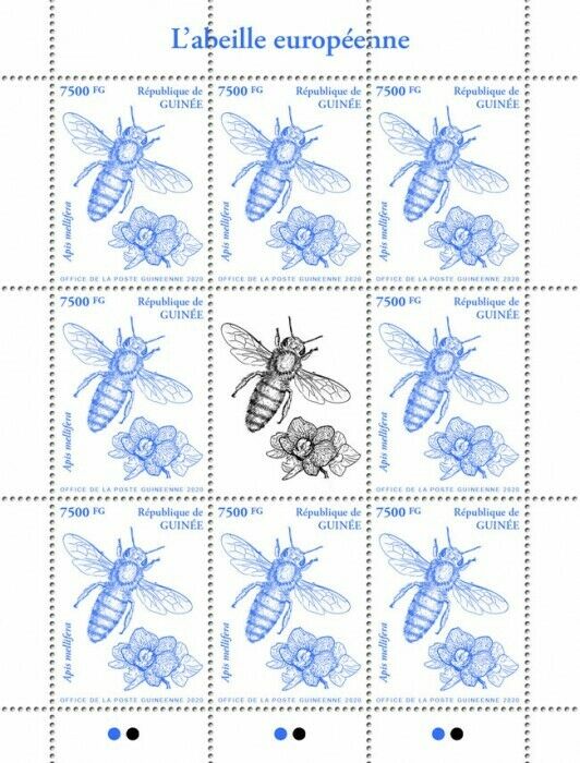 Guinea Bees Stamps 2020 MNH European Honey Bee Insects 8v M/S II