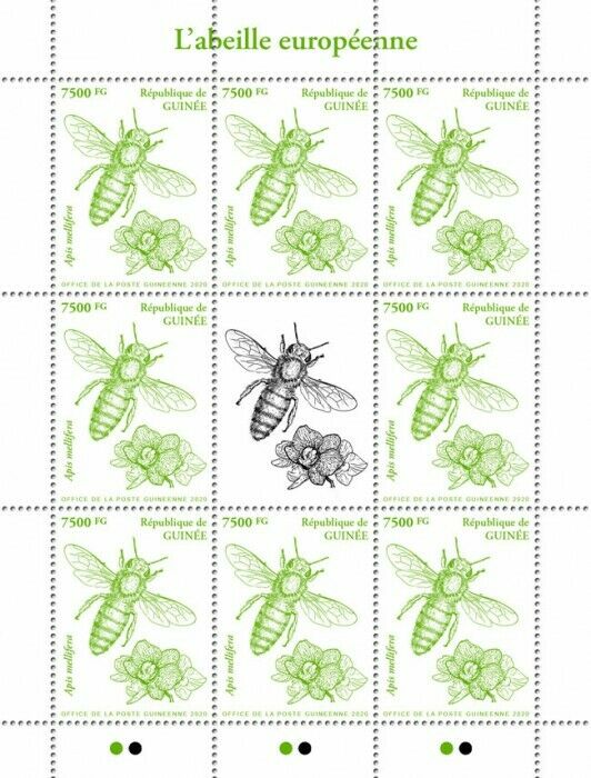 Guinea Bees Stamps 2020 MNH European Honey Bee Insects 8v M/S III