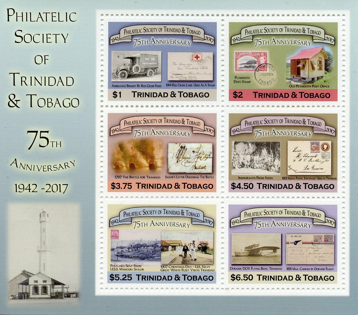 Trinidad & Tobago 2018 MNH Philatelic Society 6v M/S Stamps-on-Stamps Stamps