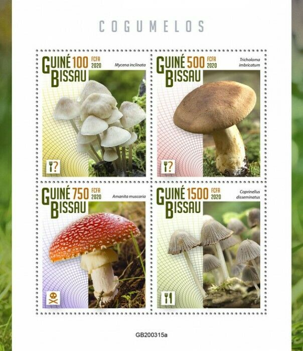 Guinea-Bissau Mushrooms Stamps 2020 MNH Fungi Fly Agaric Mushroom Nature 4v M/S