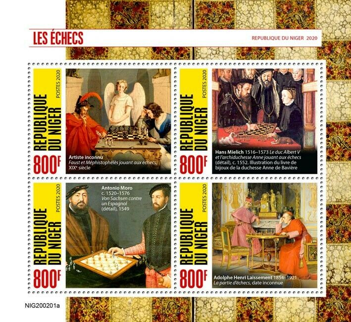 Niger Sports Stamps 2020 MNH Chess Games Faust Art Paintings 4v M/S