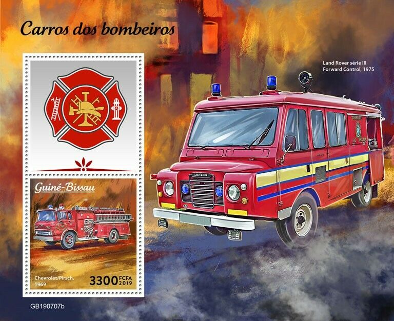 Guinea-Bissau Fire Engines Stamps 2019 MNH Chevrolet Land Rover Trucks 1v S/S