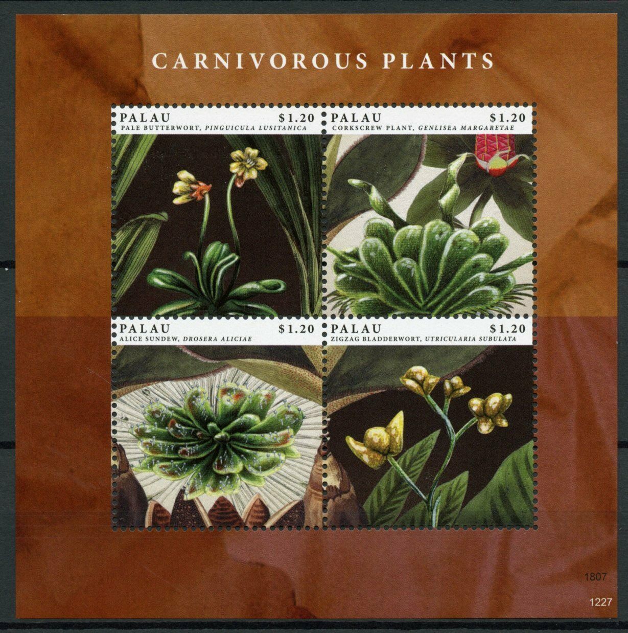Palau Carnivorous Plants Stamps 2012 MNH Butterwort Sundew Bladderwort 4v M/S