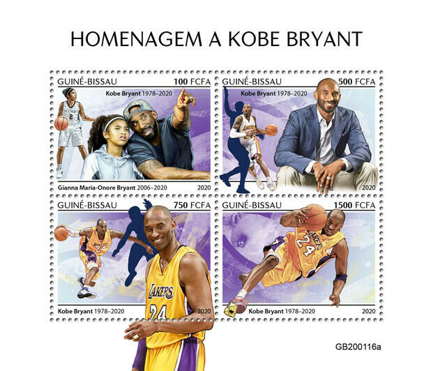 Guinea-Bissau Basketball Stamps 2020 MNH Kobe Bryant Sports Famous People 4v M/S