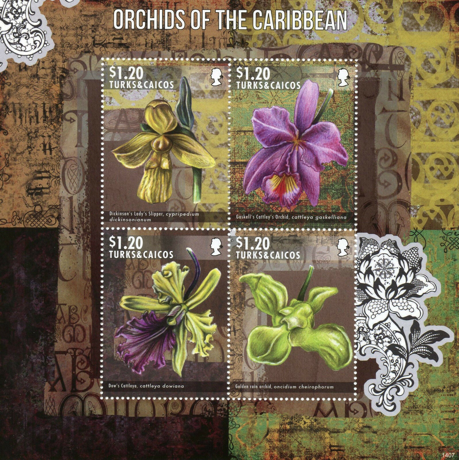 Turks & Caicos 2014 MNH Orchids of Caribbean 4v M/S II Flowers Lady's Slipper