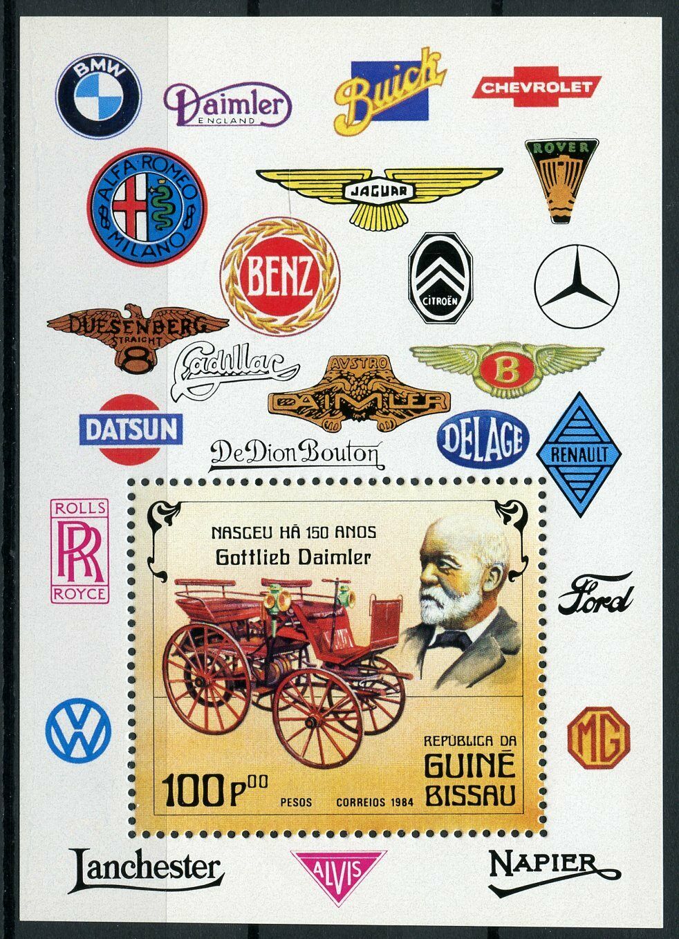 Guinea-Bissau Cars Stamps 1984 MNH Gottlieb Daimler Famous People 1v M/S