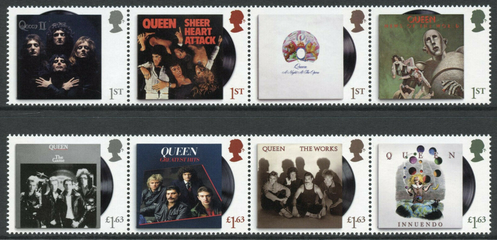 GB Music Stamps 2020 MNH Queen Freddie Mercury Album Covers 8v Set in Strips