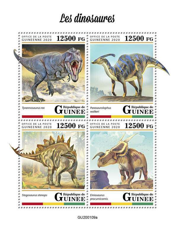 Guinea Dinosaurs Stamps 2020 MNH Prehistoric Animals T-Rex Stegosaurus 4v M/S
