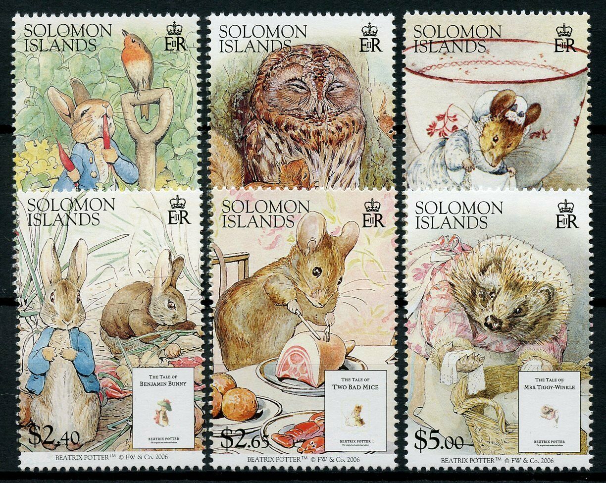Solomon Isl Stamps 2006 MNH Beatrix Potter Peter Rabbit Owls Hedgehogs 6v Set