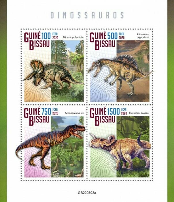 Guinea-Bissau Dinosaurs Stamps 2020 MNH T-Rex Prehistoric Animals 4v M/S