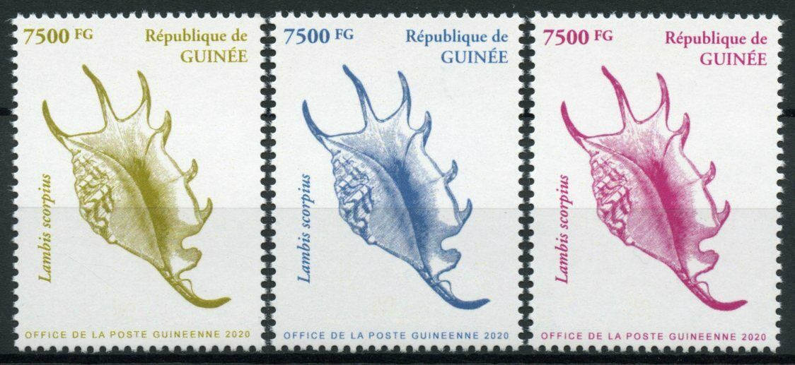 Guinea Seashells Stamps 2020 MNH Sea Shells Scorpion Conch Marine 3v Set