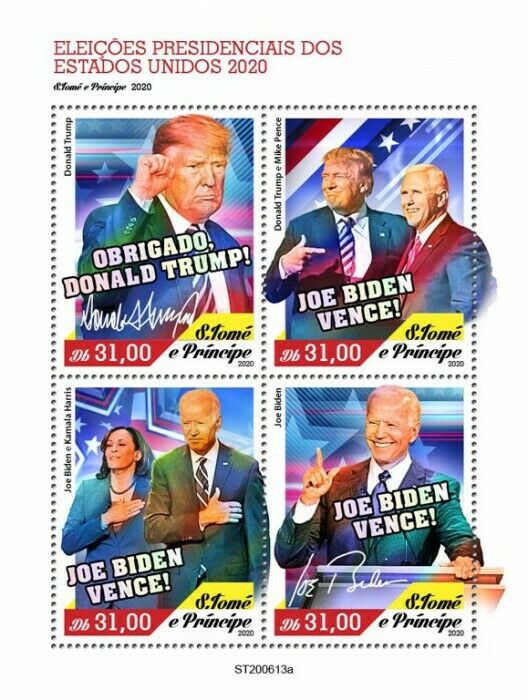 Sao Tome & Principe Joe Biden Stamps 2020 MNH US Elections Donald Trump 4v M/S