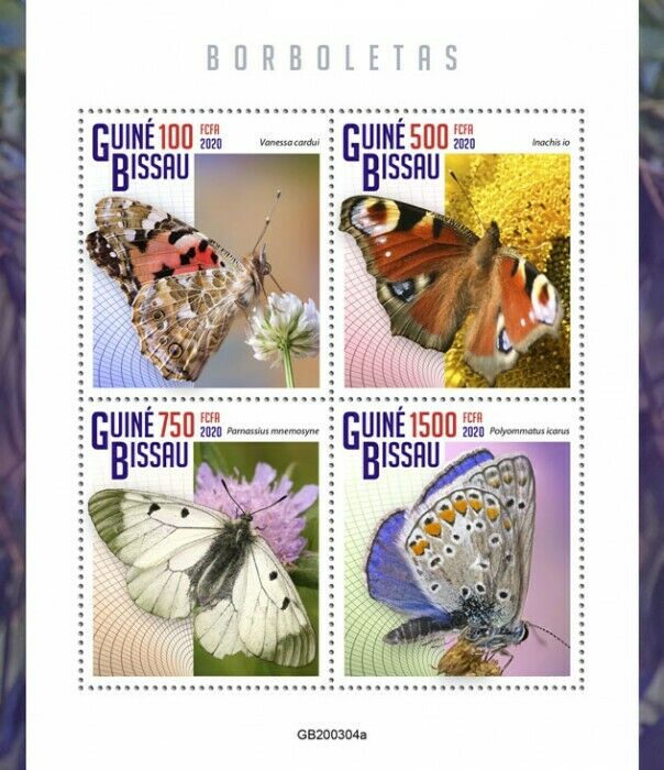 Guinea-Bissau 2020 MNH Butterflies Stamps Peacock Butterfly Insects 4v M/S