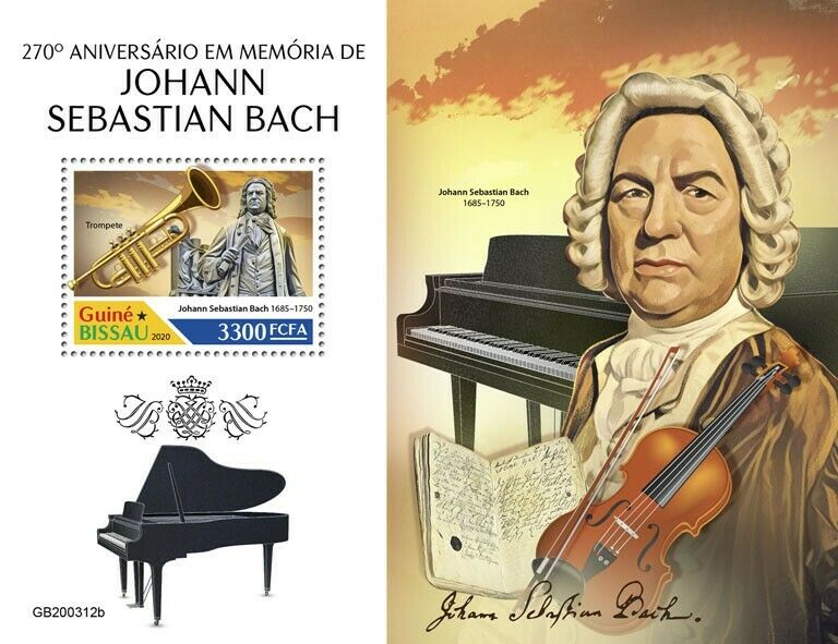 Guinea-Bissau Music Stamps 2020 MNH Johann Sebastian Bach Composers 1v S/S