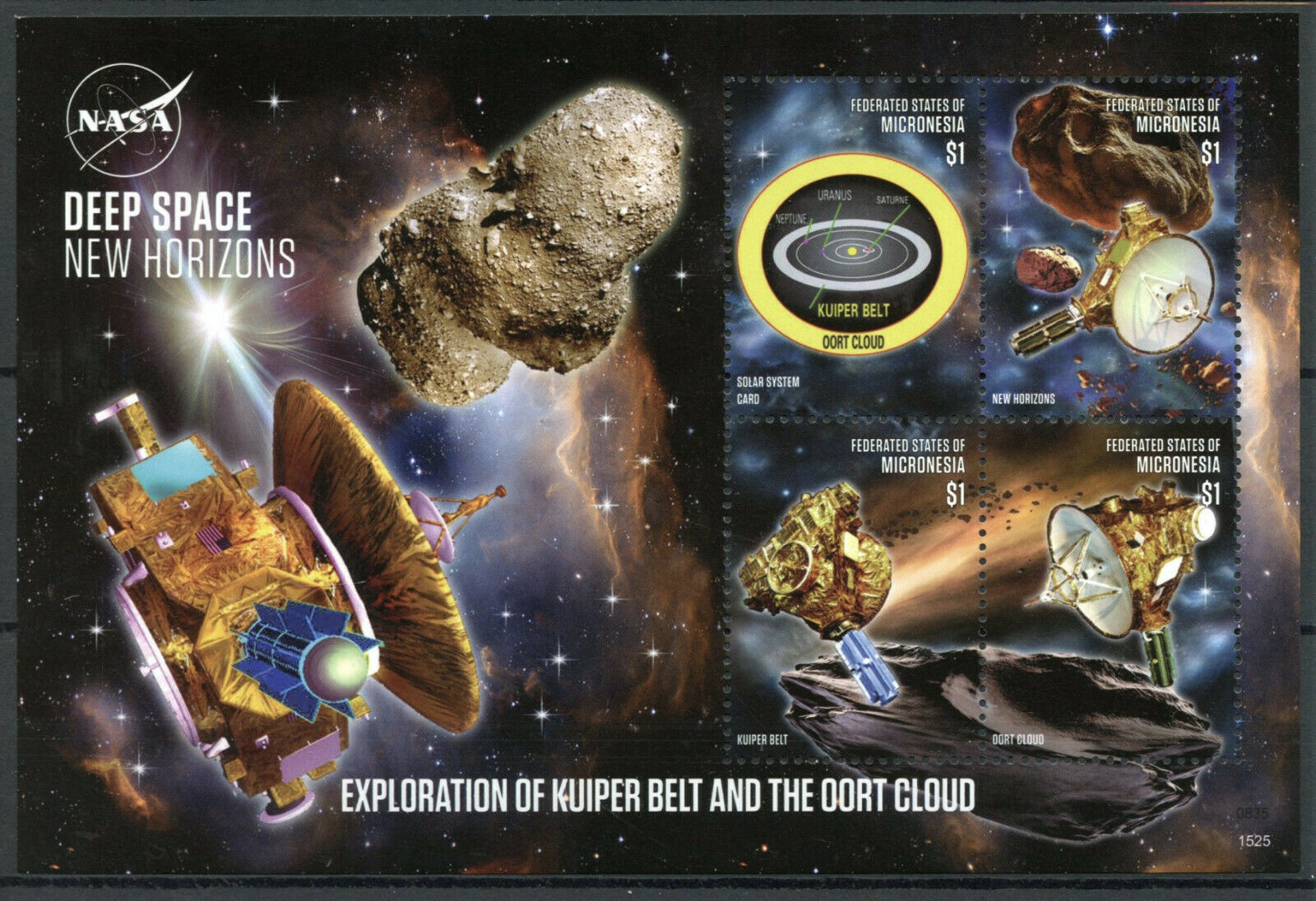 Micronesia 2015 MNH Space Stamps NASA Deep Space New Horizons Kuiper Belt 4v M/S