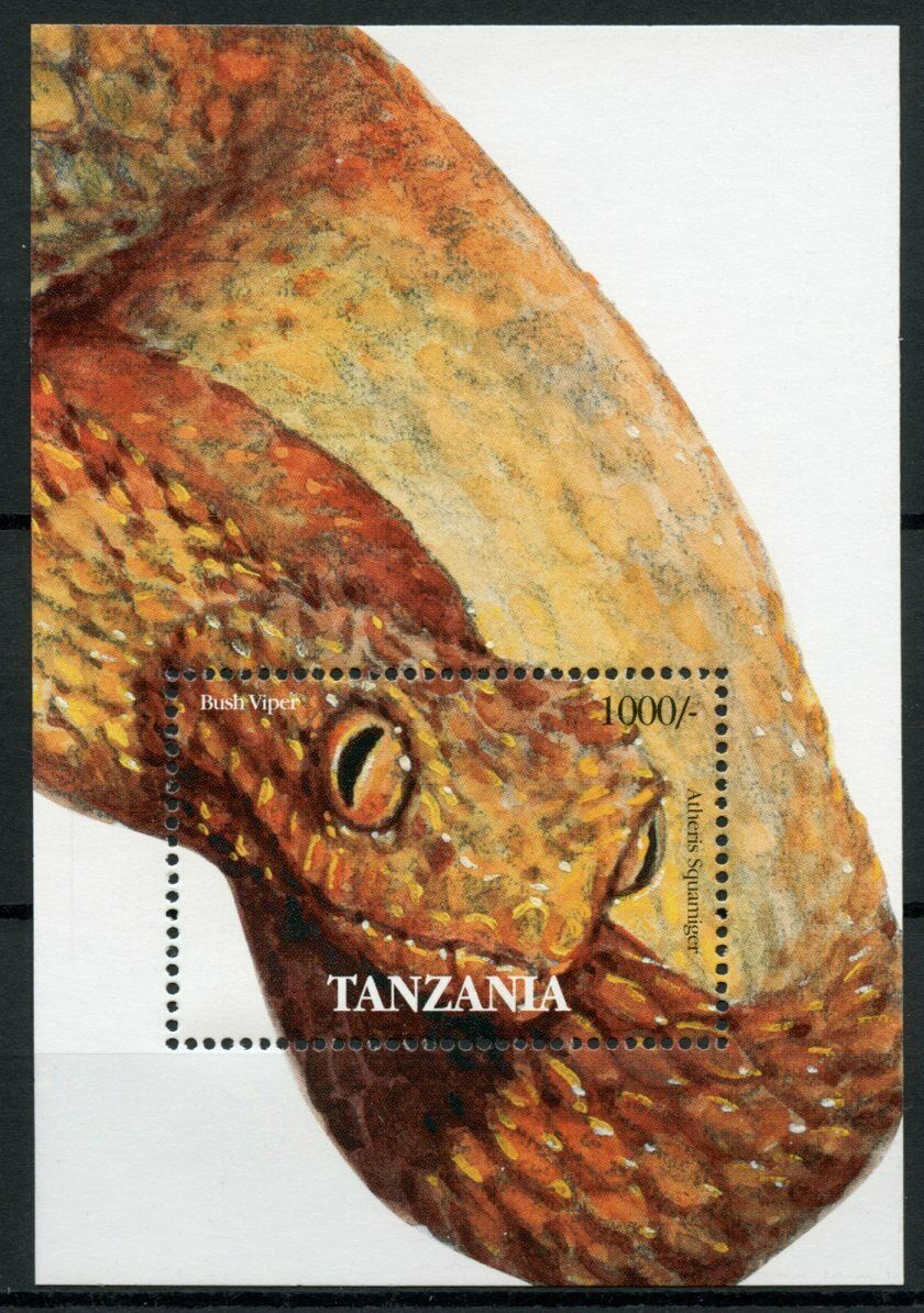 Tanzania Reptiles of Africa Stamps 1995 MNH Bush Viper Snakes Fauna 1v S/S I