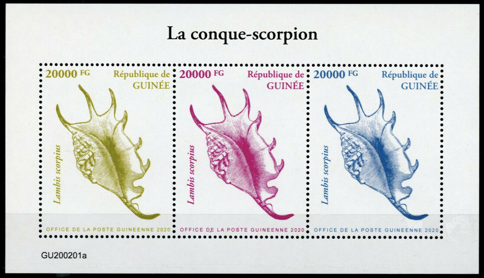 Guinea Seashells Stamps 2020 MNH Sea Shells Scorpion Conch Marine 3v M/S
