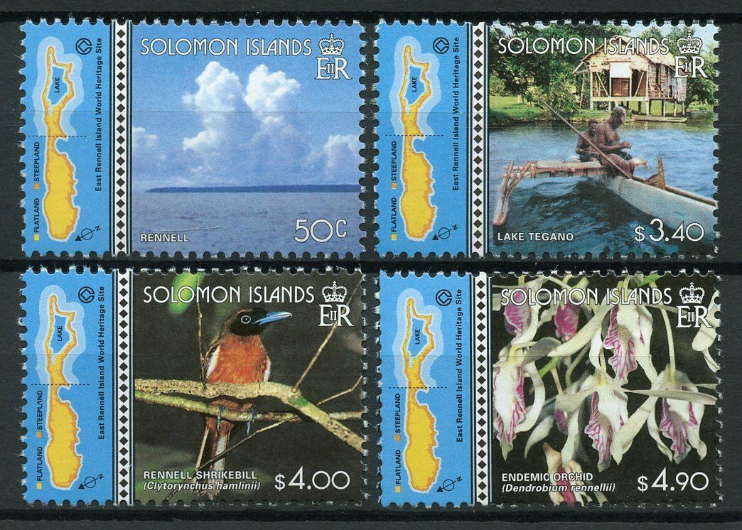 Solomon Isl Flowers Stamps 2000 MNH East Rennell World Heritage Birds 4v Set