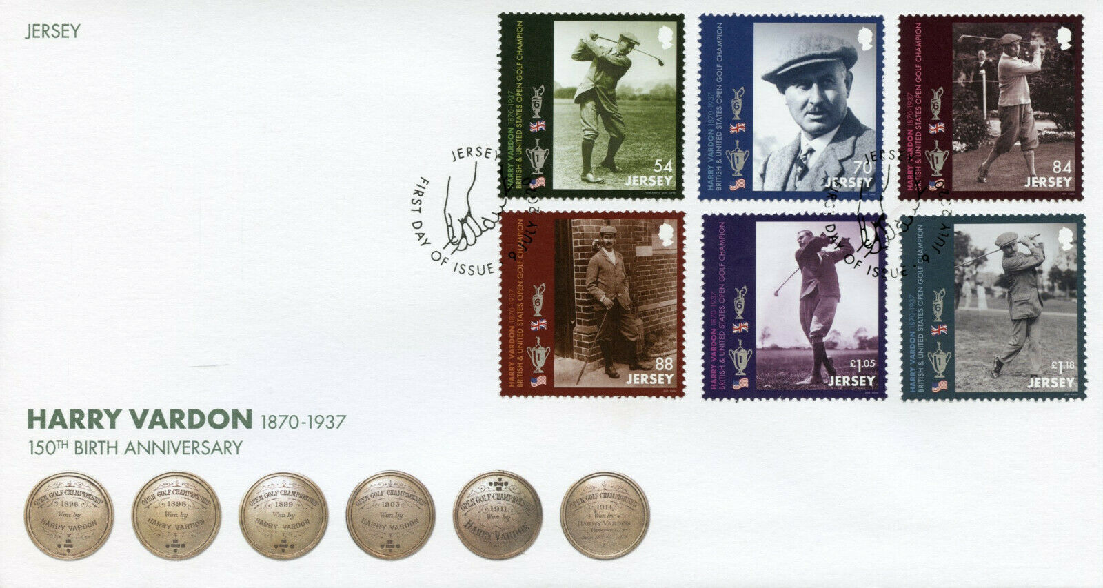 Jersey Golf Stamps 2020 FDC Harry Vardon Famous People Sports 6v Set