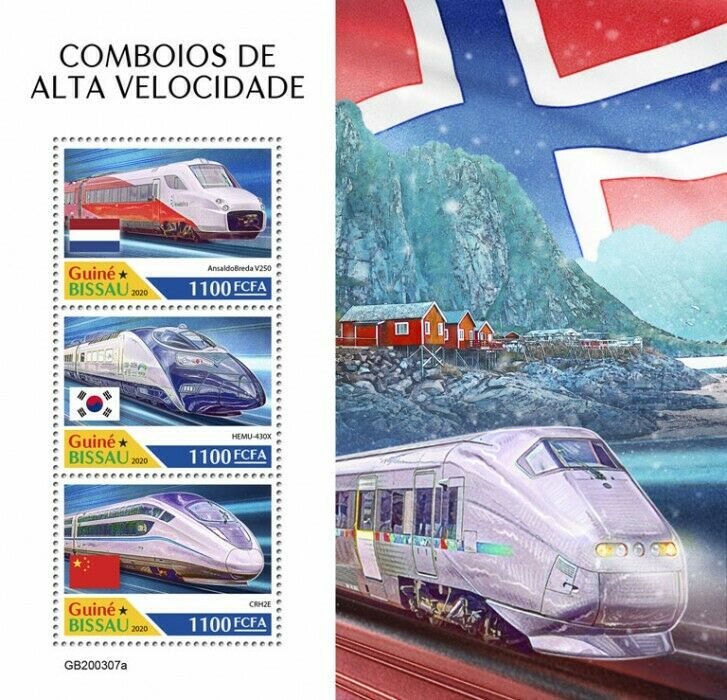 Guinea-Bissau High-Speed Trains Stamps 2020 MNH AnsaldoBreda Railways 3v M/S