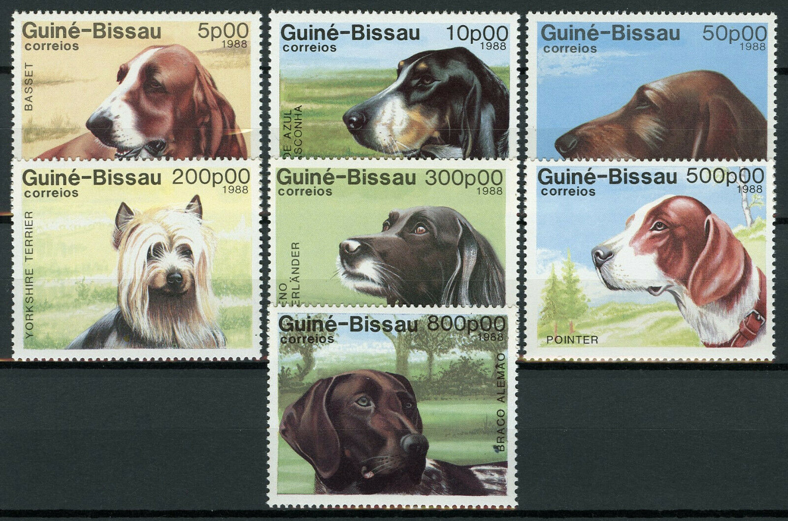 Guinea-Bissau Dogs Stamps 1988 MNH Basset Hound Yorkshire Terrier Pointer 7v Set