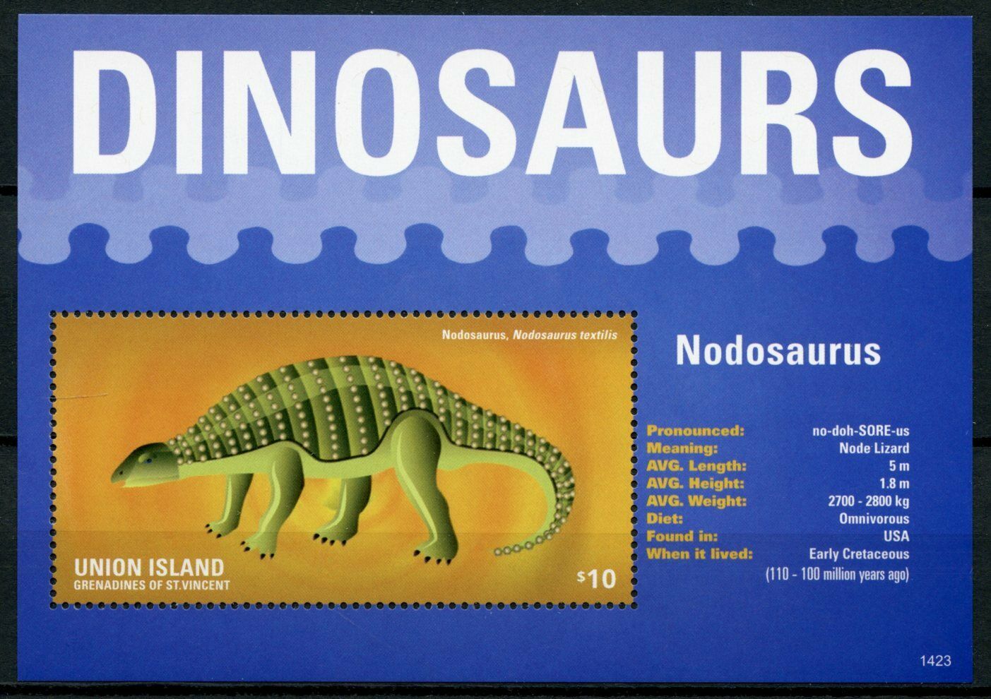 Union Island Gren St Vincent Dinosaurs Stamps 2014 MNH Nodosaurus 1v S/S II