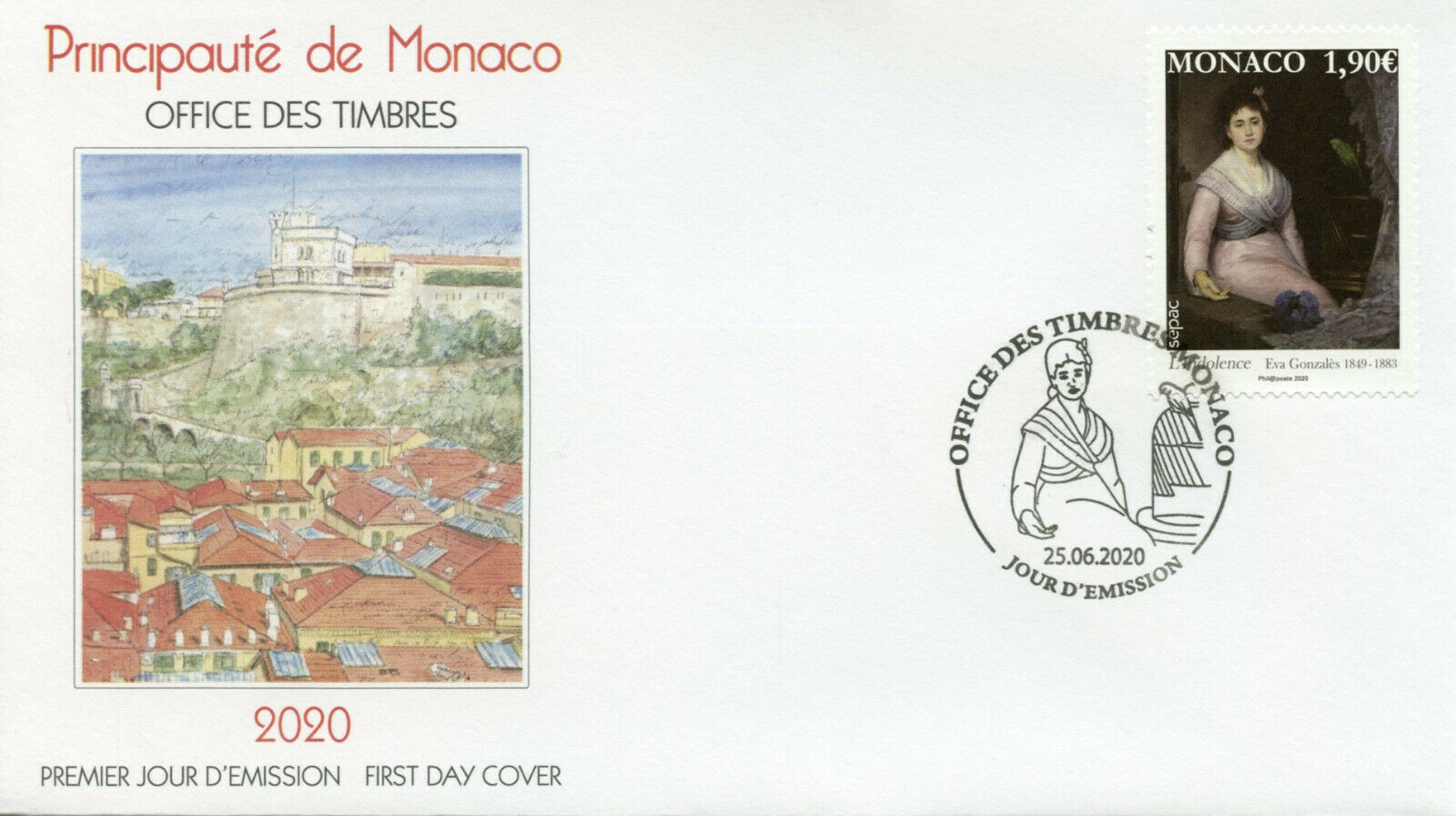 Monaco Art Stamps 2020 FDC Artwork in Ntl Collections SEPAC Eva Gonzales 1v Set