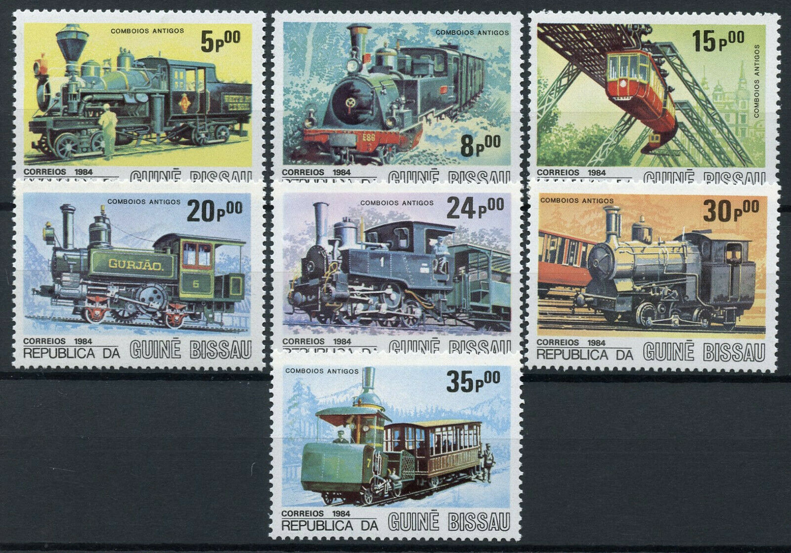 Guinea-Bissau Steam Trains Stamps 1984 MNH Locomotives Railways Rail 7v Set